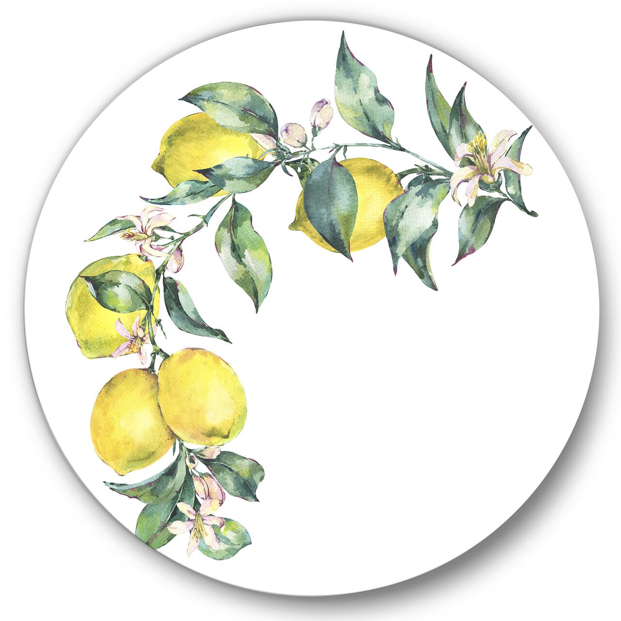Designart - Branch of Yellow Lemons and Leaves II - Tropical Metal Circle Wall Art